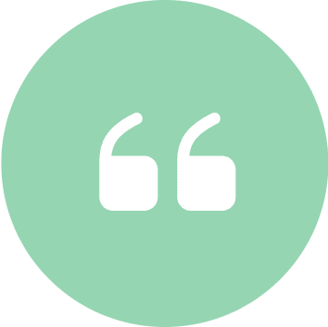 Quotation marks on green circular background.
